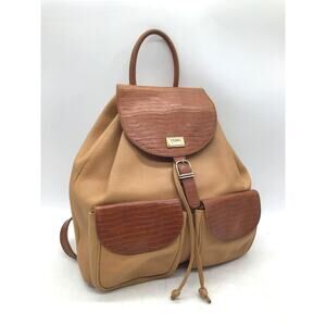 Gianfranco Ferre Distressed Leather Reptile Accent Drawstring Backpack